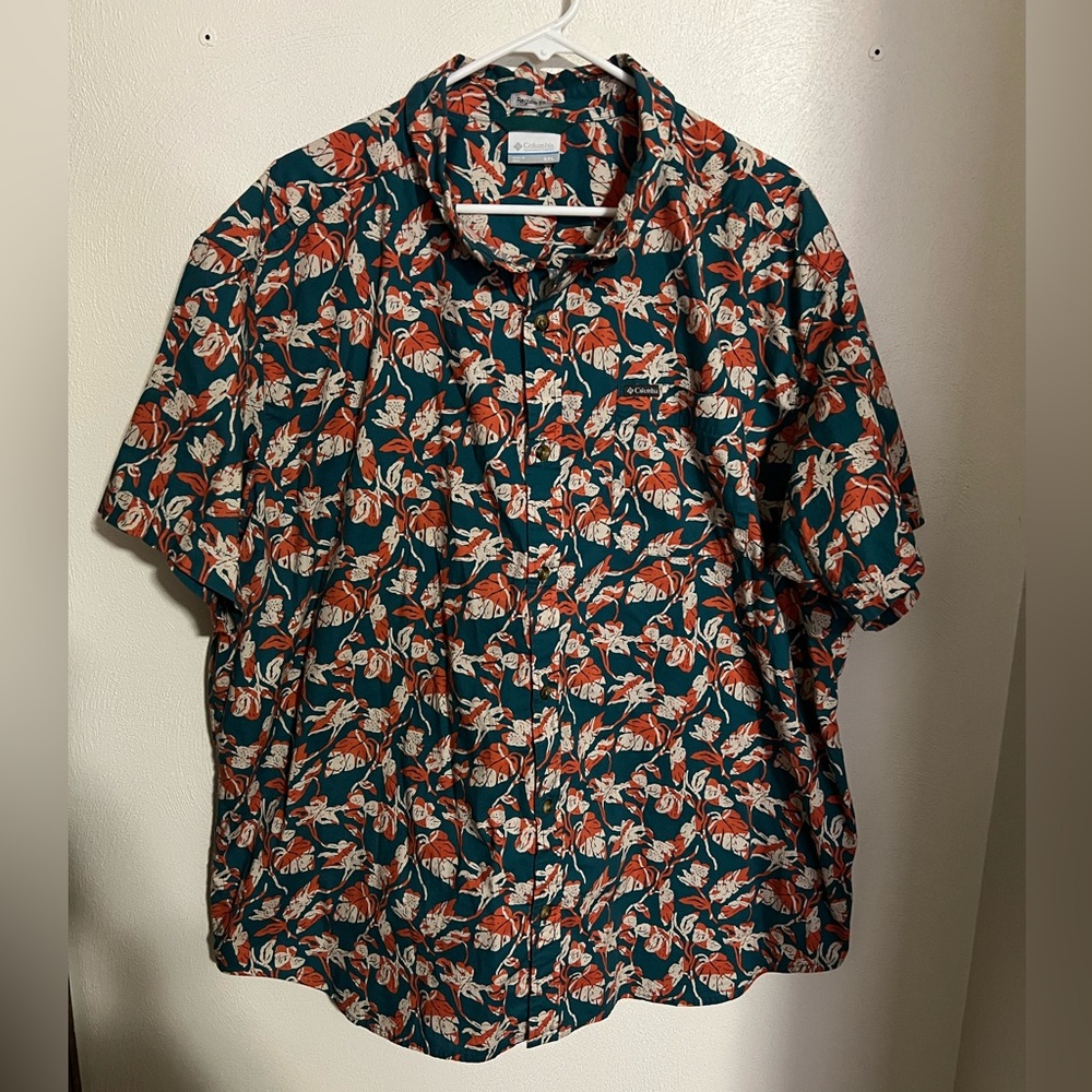 COLUMBIA Classic Rapid Rivers Foliage Printed Short Sleeve Button Down Men's XXL
